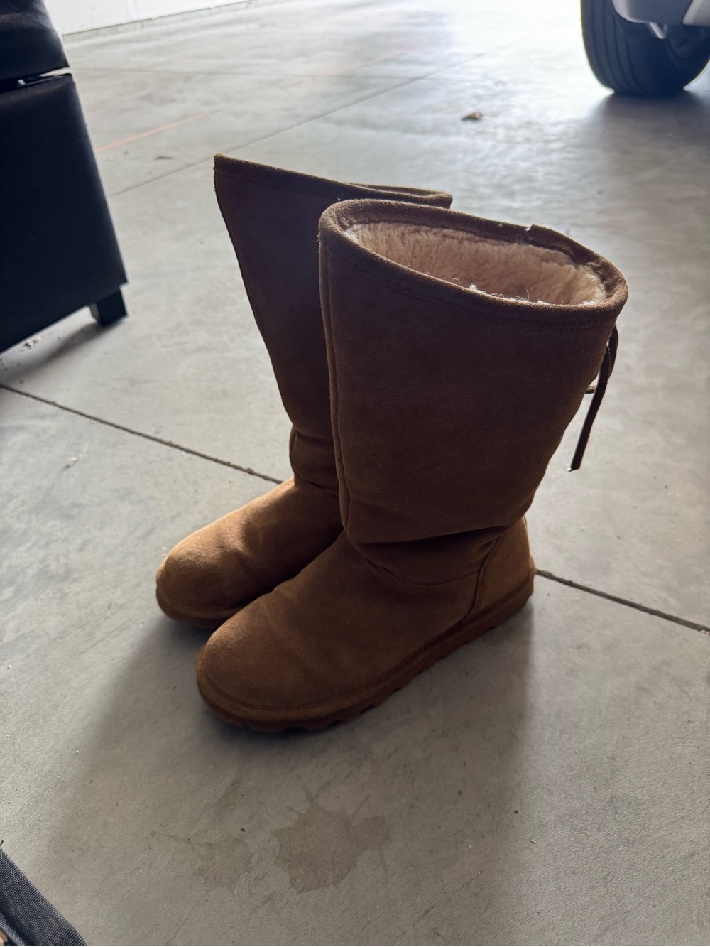 BearPaw Tall Chestnut Suede Shearling-Lined Boots
